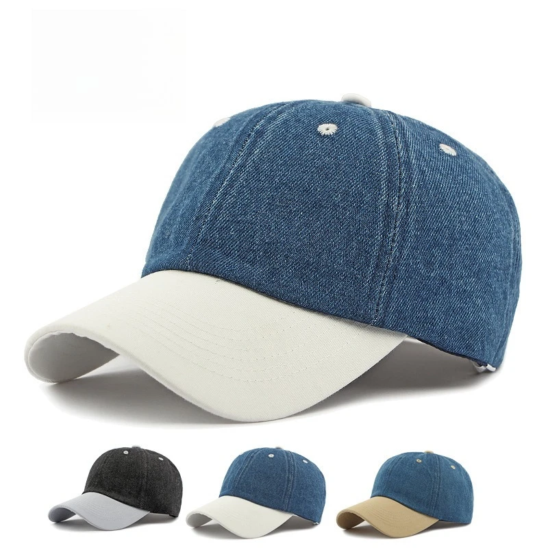 Korean Style Fashion Soft Top Baseball Cap Summer Sun Protection Hat Personalized Denim Splicing Peaked Cap for Travel Camping
