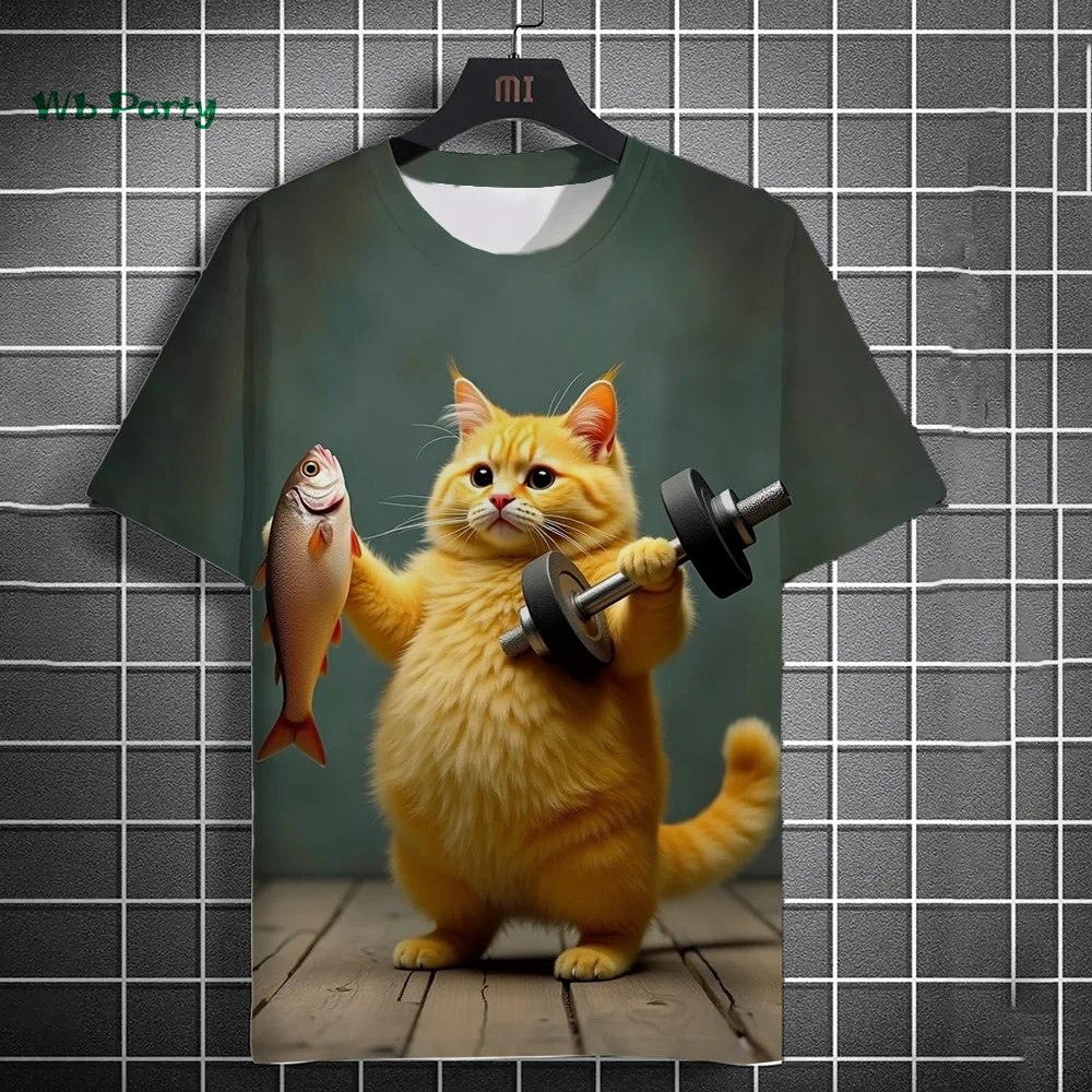 

Fun Woen's T-Shirt 3D Fitness Cat Print Short Sleeve T-Shirt Oversized Men's Clothing Street Casual Top Fun Animal T-Shirt