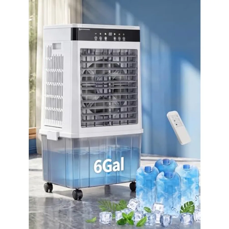 

Swamp cooler for large room use, plastic housing, gray color, 2000 CFM airflow with 3-sided cooling pad and 120 oscillation