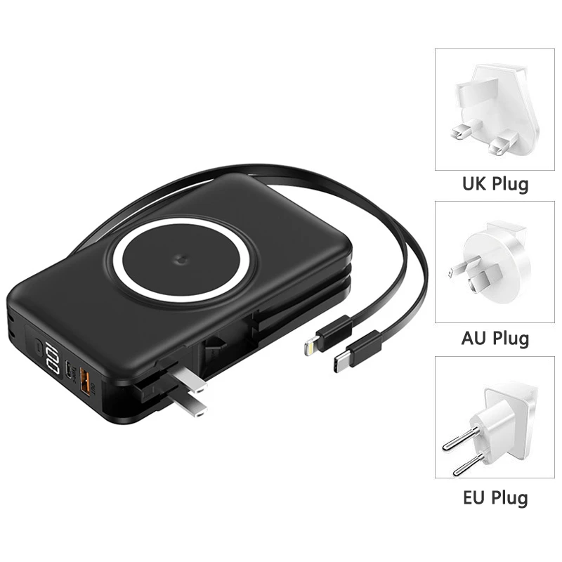 

Magsafe Power Bank 20000mAh With Cable Plug Wall Charger 22.5W Fast Charging Powerbank for iPhone Huawei Xiaomi External Battery