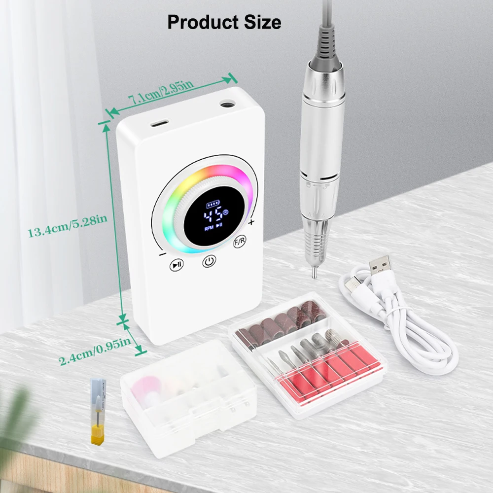Nail Drill Machine 45000RPM Rechargeable Electric Nail Master HD LCD Display Manicure Machine For Nails Gel Polish Low Noise