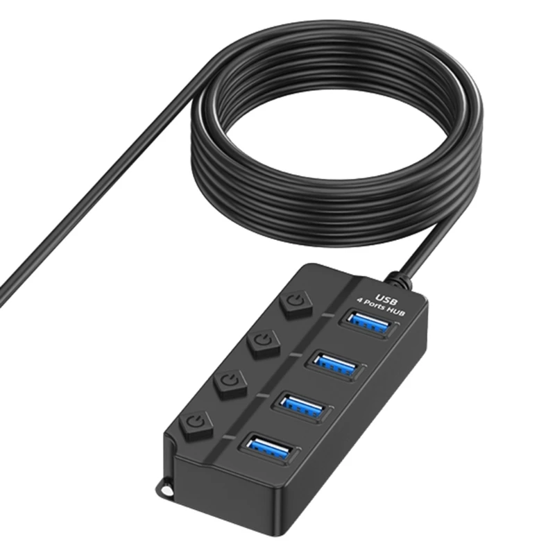 4 Port USB 2.0 Hub With Individual Power Switches Fast Speed For Easy Connection USB Splitter Converter H8WD