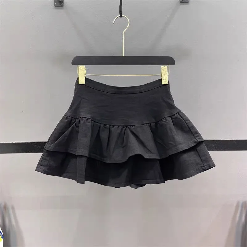 Spring Summer Girls Denim Skirt Baby Layered Skirt For Teenage Kids Skirt Toddler Bottoms Children Streetwear Double Lacing 3-14