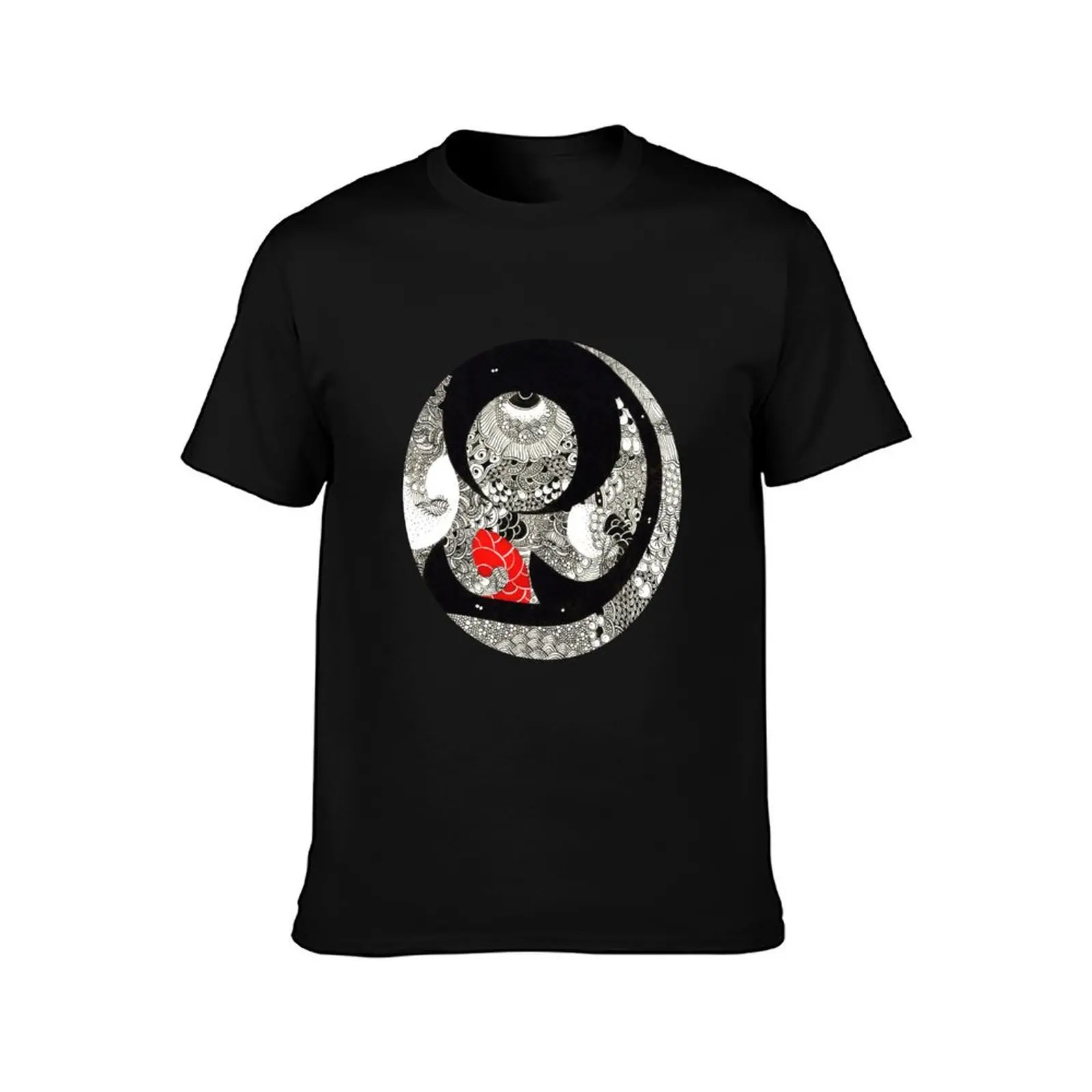 Neue Erde Black and red ink drawing of abstract patterns by Mokusho Abigaelle Richard T-Shirt Big Size Simple T-Shirt