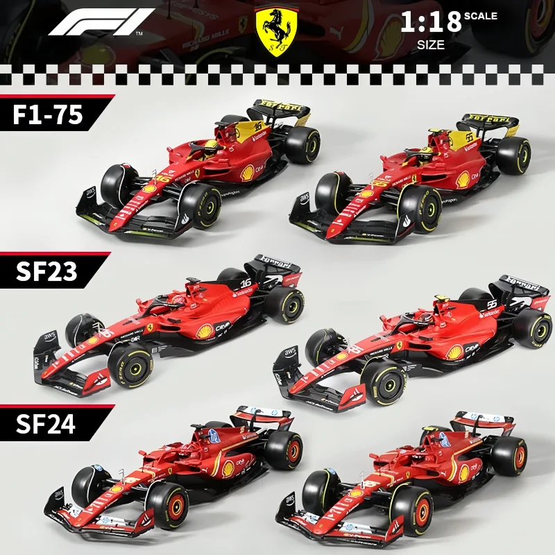 Bburago 1:18 페라리 SF-24 합금 미니어처 다이캐스트 모델, 포뮬러 1 레이싱 자동차 모델, 생일 선물, #16 Leclerc #55 Sainz
