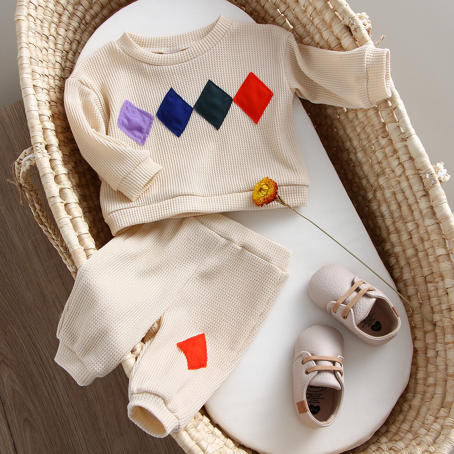 Fashion Baby Boy Clothes Sets Cotton Waffle Long Sleeve Top + Pants 2Pcs Spring Autumn Infant Outfits