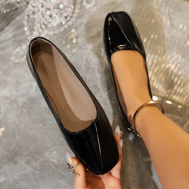 Women's Spring New Style Fashionable Square Toe Designer Loafers Daily Home Office Shopping Shallow Mouth Comfortable Flat Shoes