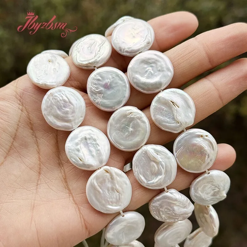 18mm Freshwater Pearl Coin Beads Loose Natural Stone Beads For Jewelry Making DIY Necklace Bracelets Earring Spacer Strand 15\