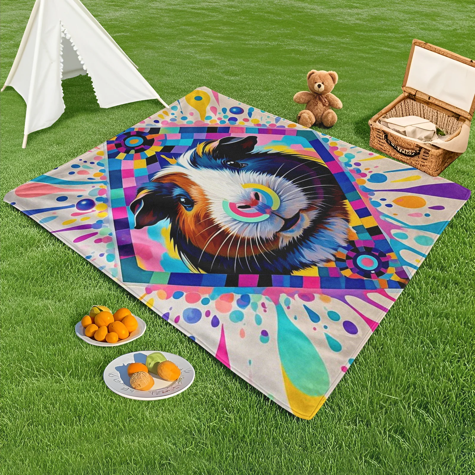

Kaleidoscope Dutch Guinea Pig With Diamond And Colorful Dots Outdoor Blanket For Boyfriend Adventure And Exploration Gift Idea