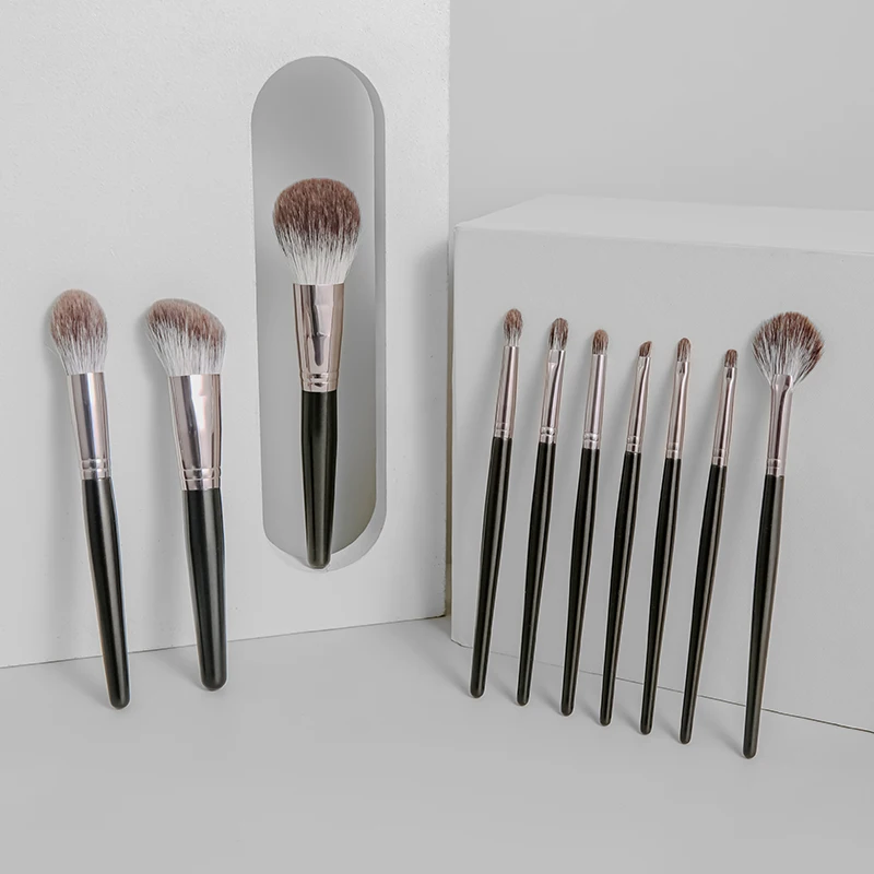 Natural Bristle 10Pcs Makeup Brushes Sets High-end Animal Fox Fur cosmetics powder crease blush eyeshadow lip conceacler brush