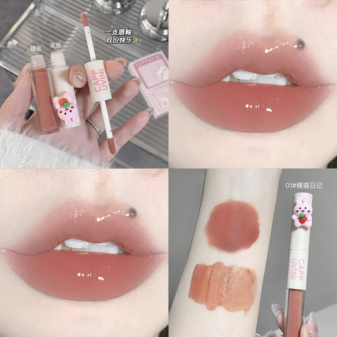 Cappvini Schattige Konijn Dubbelzijdige Matte Lip Modder Glanzend Kristal Lipgloss Hydraterende Lippenstift Langdurige Antiaanbakbeker