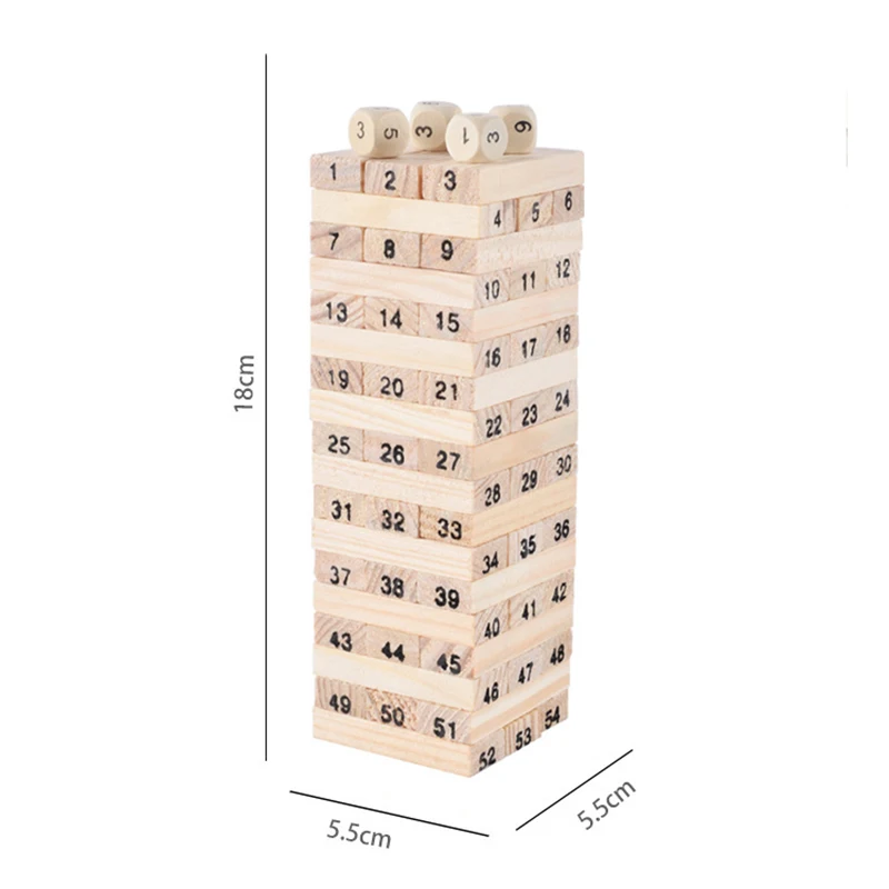 Juguete de bloques de construcción para niños, Mini torre de madera divertida, apilador de dominó de madera dura, juego educativo Montessori, regalos, 54 Uds.