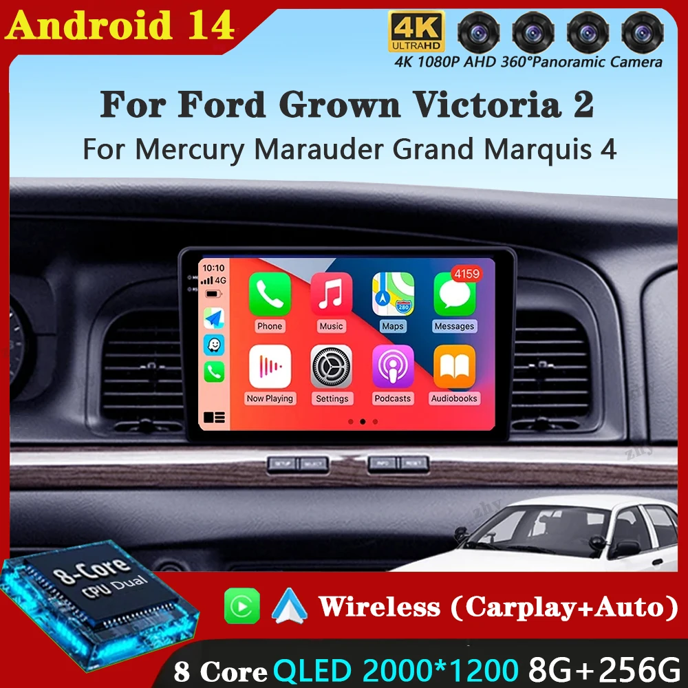 Android 14 Carplay Auto For Ford Grown Victoria 2 For Mercury Marauder Grand Marquis 4 1997 - 2011 Car Radio Multimedia Video 4G