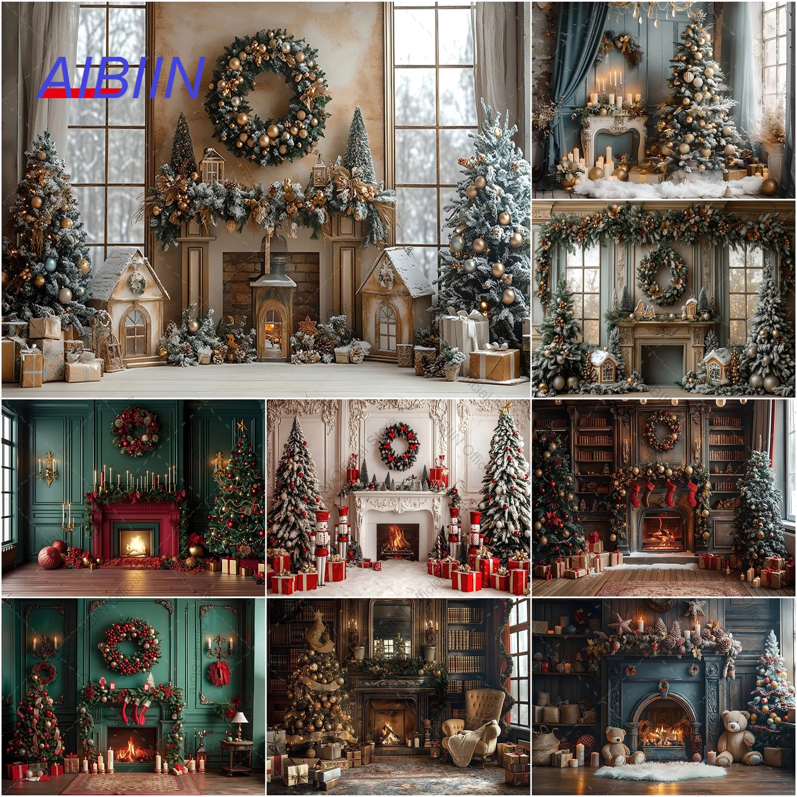 Indoor Plants - AIBIIN Photo Background Indoor Fireplace Xmas