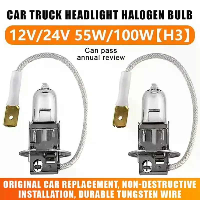 H3 Car Truck Halogen Headlight Bulb With 12V 24V Compatibility Tungsten Wire Perfect For Auto Headlight Replacement