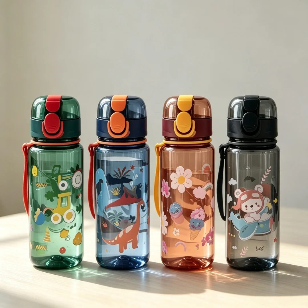

Cartoon Car Dinosaur Flower Pattern Water Bottle, Cute Leakproof Mini Reusable Cup, Stylish for Students Daily Use & Gifting