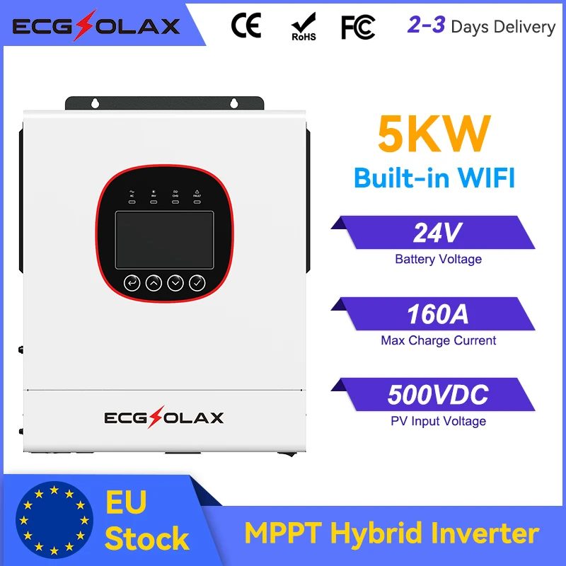 ECGSOLAX 5KW Hybrid Solar Inverter Pure Sine Wave 24V 48V 230V Off Grid Inverter 160A 120A Mppt Solar Controller With Built WIFI