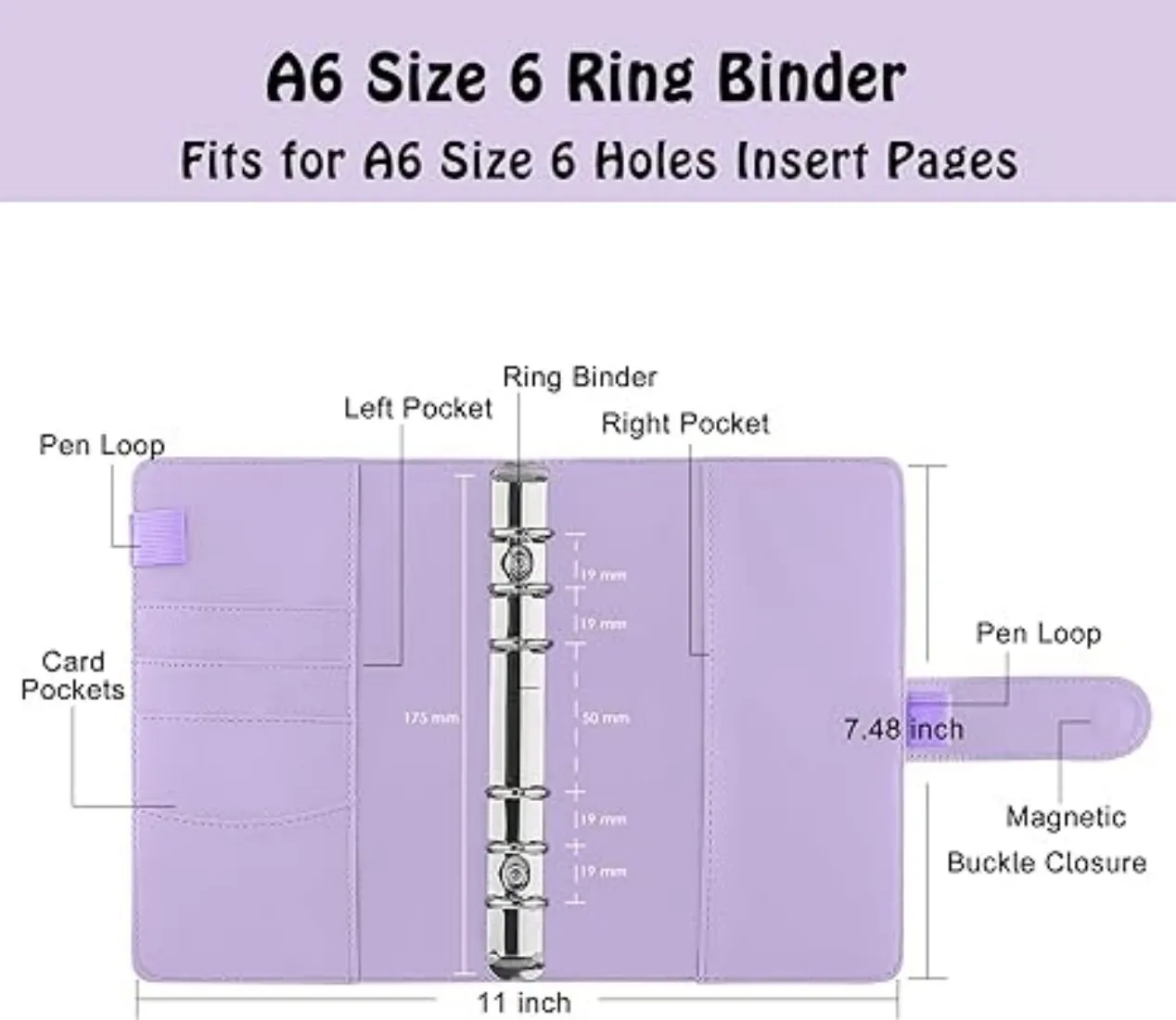 غطاء دفتر ملاحظات من جلد البولي يوريثان مقاس A6 قابل لإعادة الملء مكون من 6 حلقات لورق إعادة تعبئة A6، مع قطعتين فواصل علامة تبويب قابلة للإدخال مقاس A6 #2