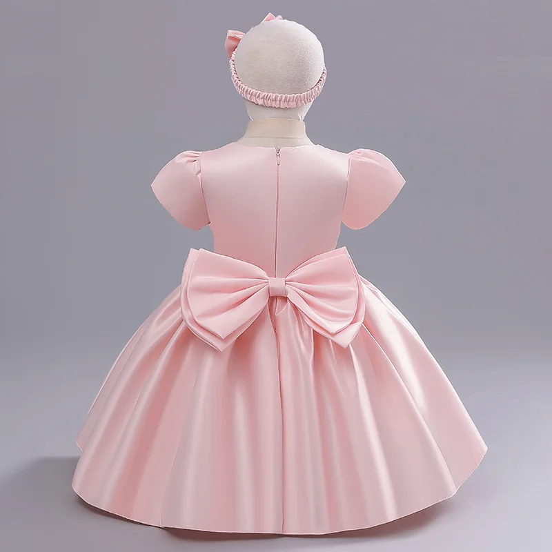 فستان حفلة للأميرات الصغيرات من الساتان للأطفال ، رباط شعر ، زفاف ، هدايا عيد ميلاد ، رضع ، موضة صيفية ، 1 ، 2 ، 3 ، 4 ، 5 سنوات #3