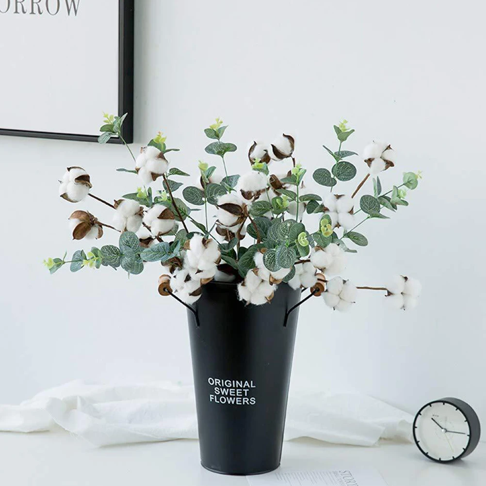 

1Pcs Simulation Cotton Flower Decor Artificial Eucalyptus Bouquet Realistic Home Room Office Flower Ornament Simulated Bouquets