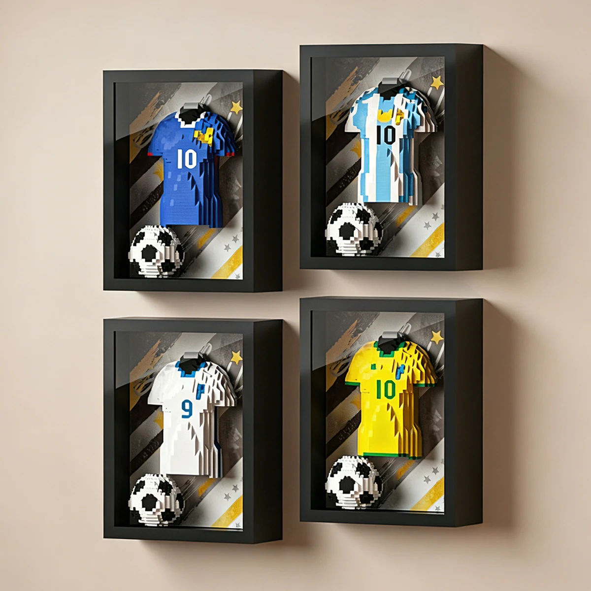 Desktop Wall Display World Soccer Football Jersey Frame Home Decor Mini Building Block Set Gift for Fans view 3