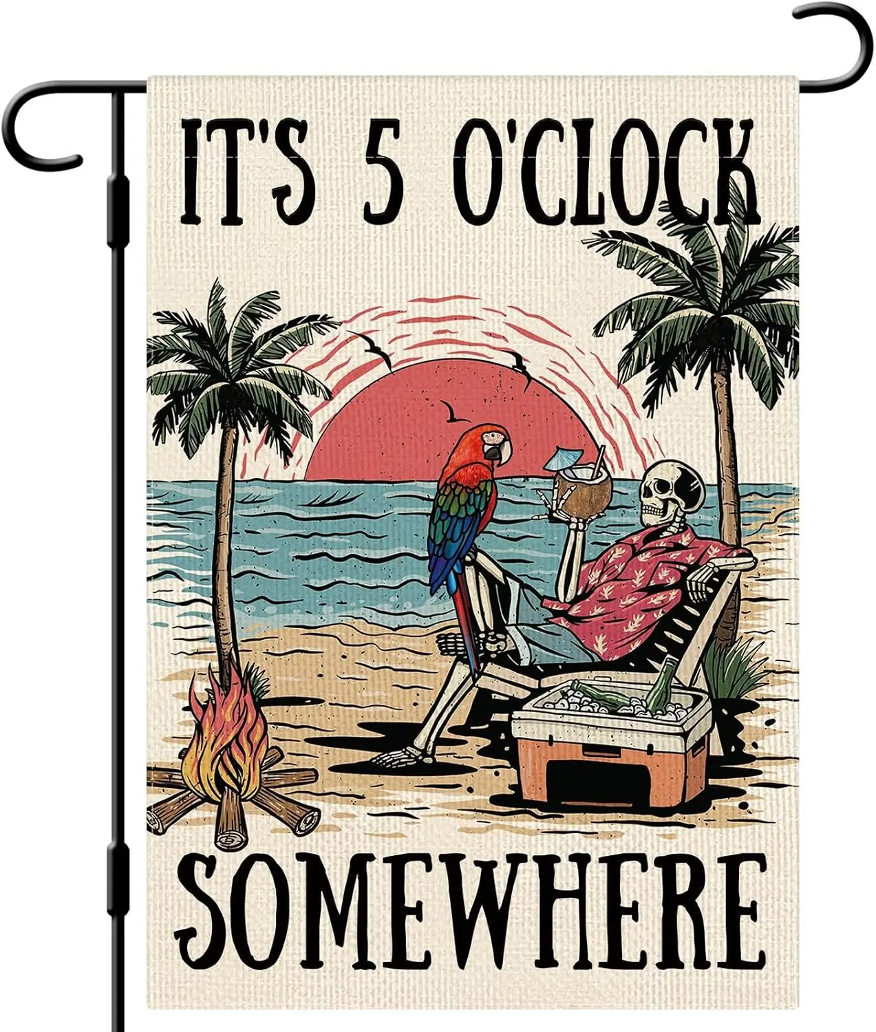 DLZDN Summer Skeleton Garden Flag It's 5 O'Clock Somewhere Garden Flag 12×18 Inch Double Sided Vertical Burlap Summe jjp