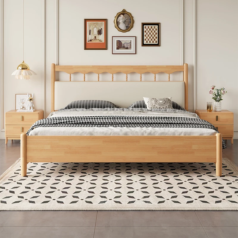 

#Nordic Type king Size Wooden Bed Frame Black Creme French Retro Style Master Wood Bed 1.8 Soft Bed With Storage