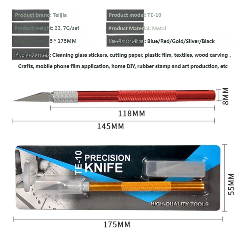 TE-10 Metal Carving Scalpel Knife Tools for Mobile Phone Screen Film Tools Motherboard PCB DIY Repair Disassembly Blades