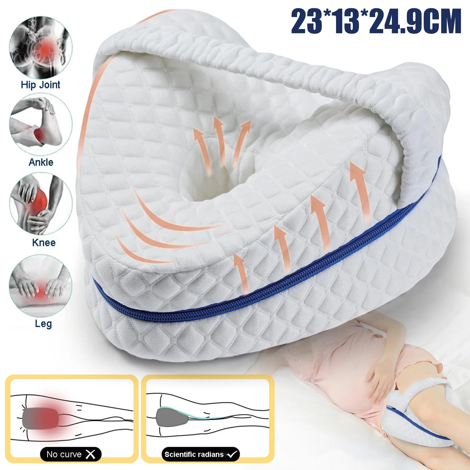 Komfortables ergonomisches Beinunterstützungskissen mit hochwertigem Memory-Schaum-Innenfutter, ausgestattet mit flexiblem elastischem Band für stabile Fixierung, abnehmbarer, waschbarer Kissenbezug,