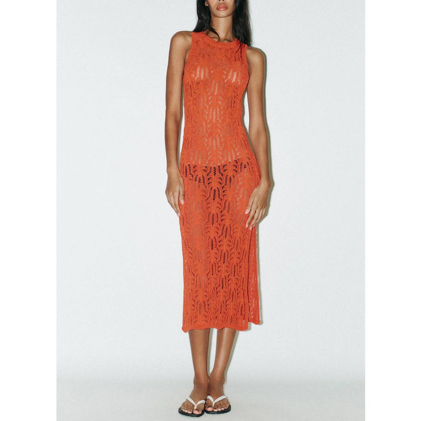 Zomer nieuwe dames gebreide bloemenborduurwerk ronde Ne Midi Dr Beach Vaion Sle l taille polyestervezel lange rok