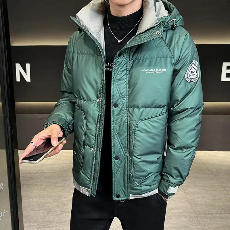 

Casual Men's Warm Duck Down Jackets 2025 Winter Streetwear Loose Bright Puffer Coats Youth Windproof Thick Padded Parka Clothing