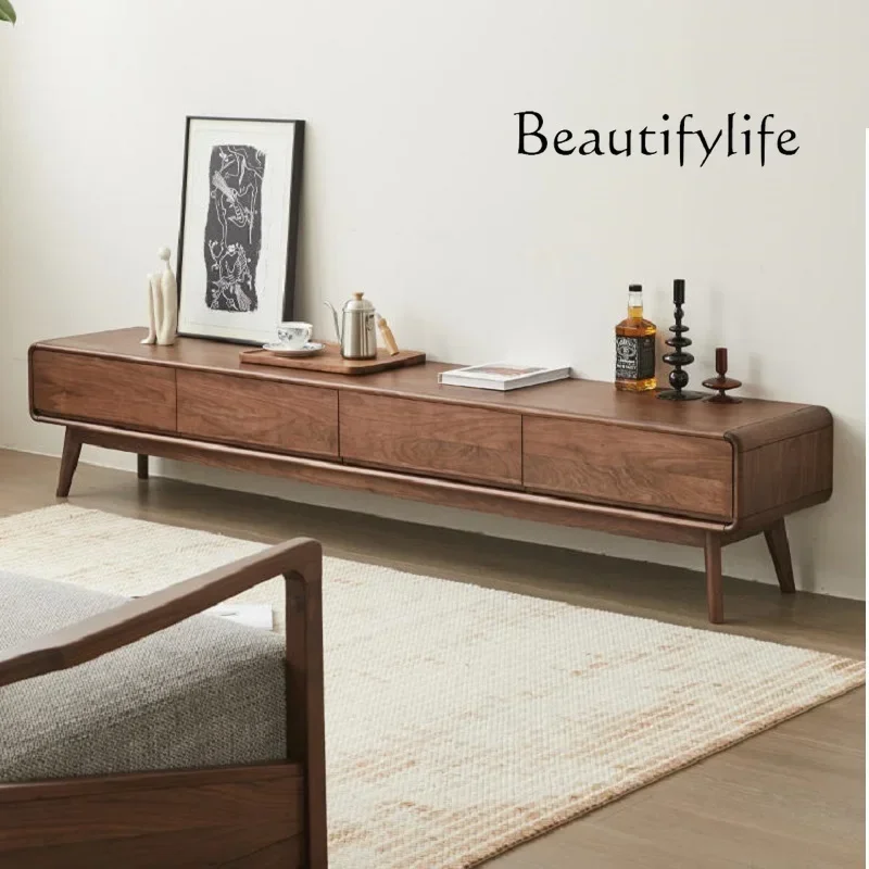 

N Solid wood TV cabinet modern simple style black walnut solid wood coffee table combination living room furniture