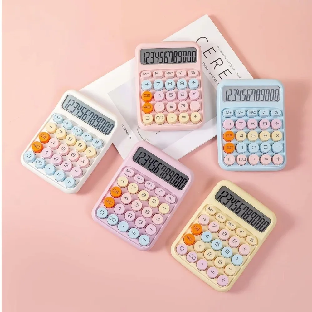 Large LCD Screen Keyboard Calculator Big Round Button Candy Color Mechanical Calculator Cute Flexible Keyboard