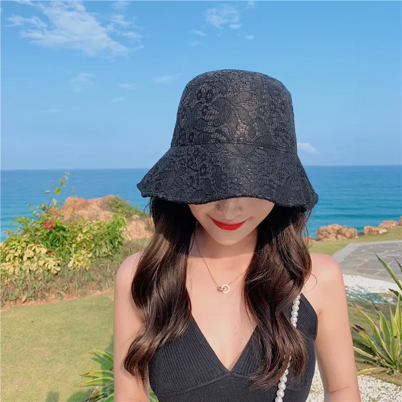 New White Lace Bucket Hat Women Summer Beach Lace Sun Hats Fashion Caps Breathable Fisherman Cap Panama Hats