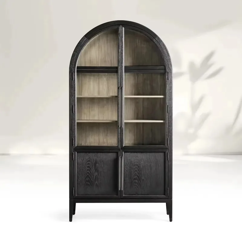 

French Traditional Arched Solid Wood Wine Cabinet Luxury Home Bar & Living Room Bookshelf Villa Dining Cabinet