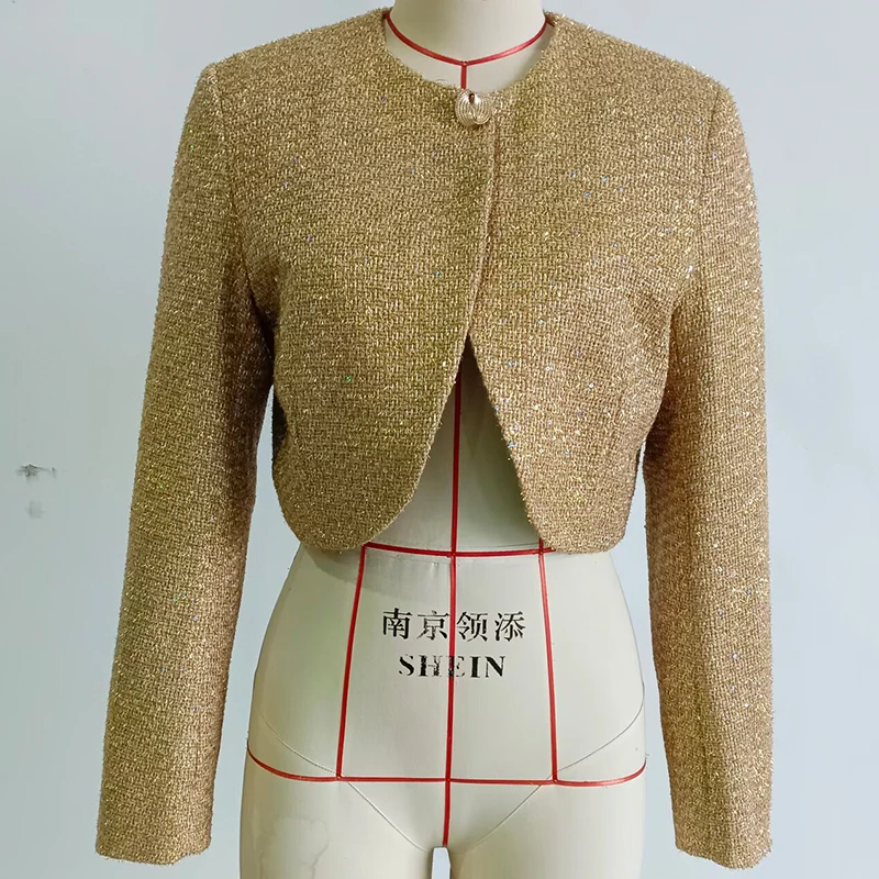 

YENKYE Spring 2026 Fashion Short Coat Single Button Long Sleeve Chic Lady Elegant Party Jacket Women Outerwear