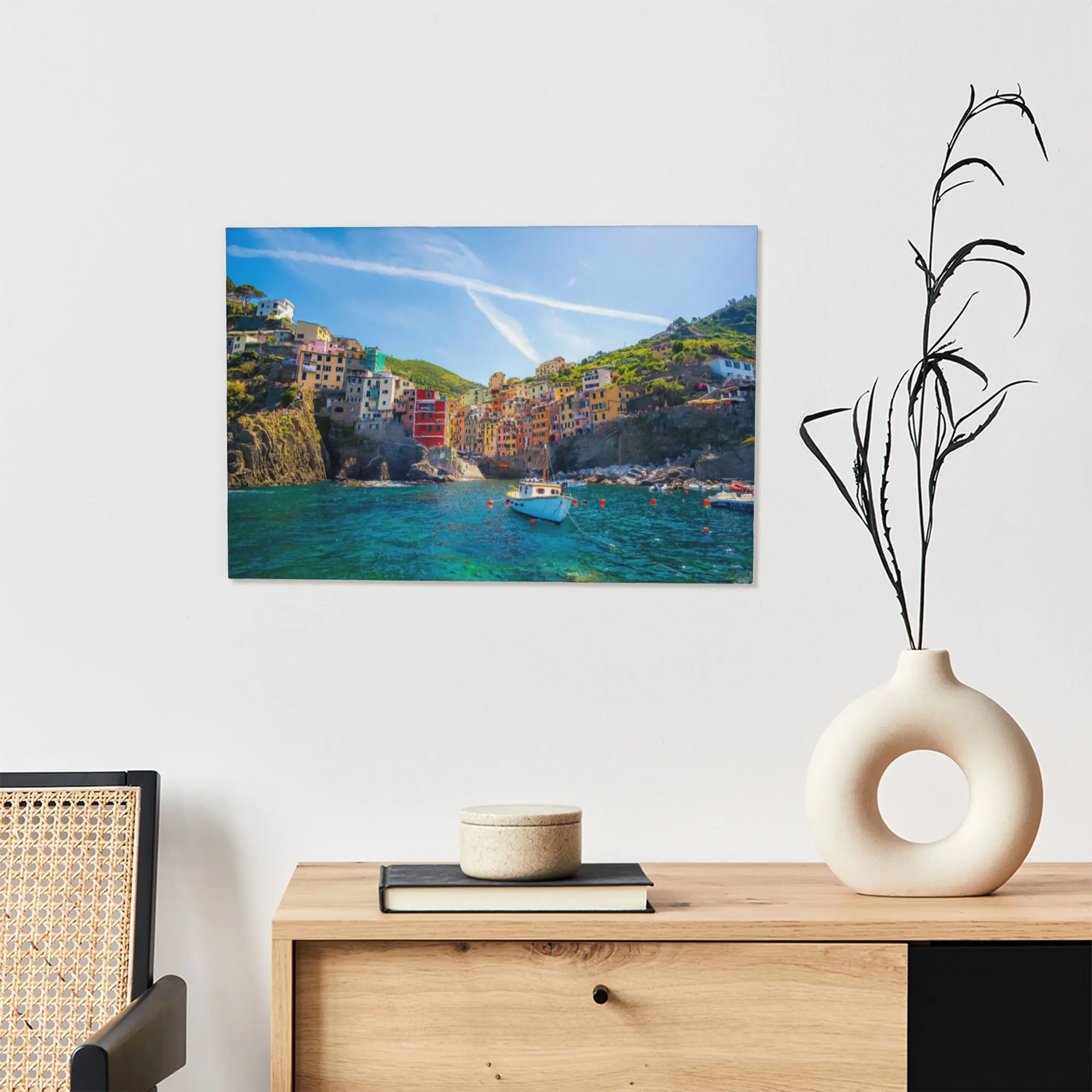 نمط البحر الأبيض المتوسط إيطاليا سينك تيري القرية الساحلية المشهد خليج المشهد العائمة مؤطرة قماش ملصق جدار ديكور #2