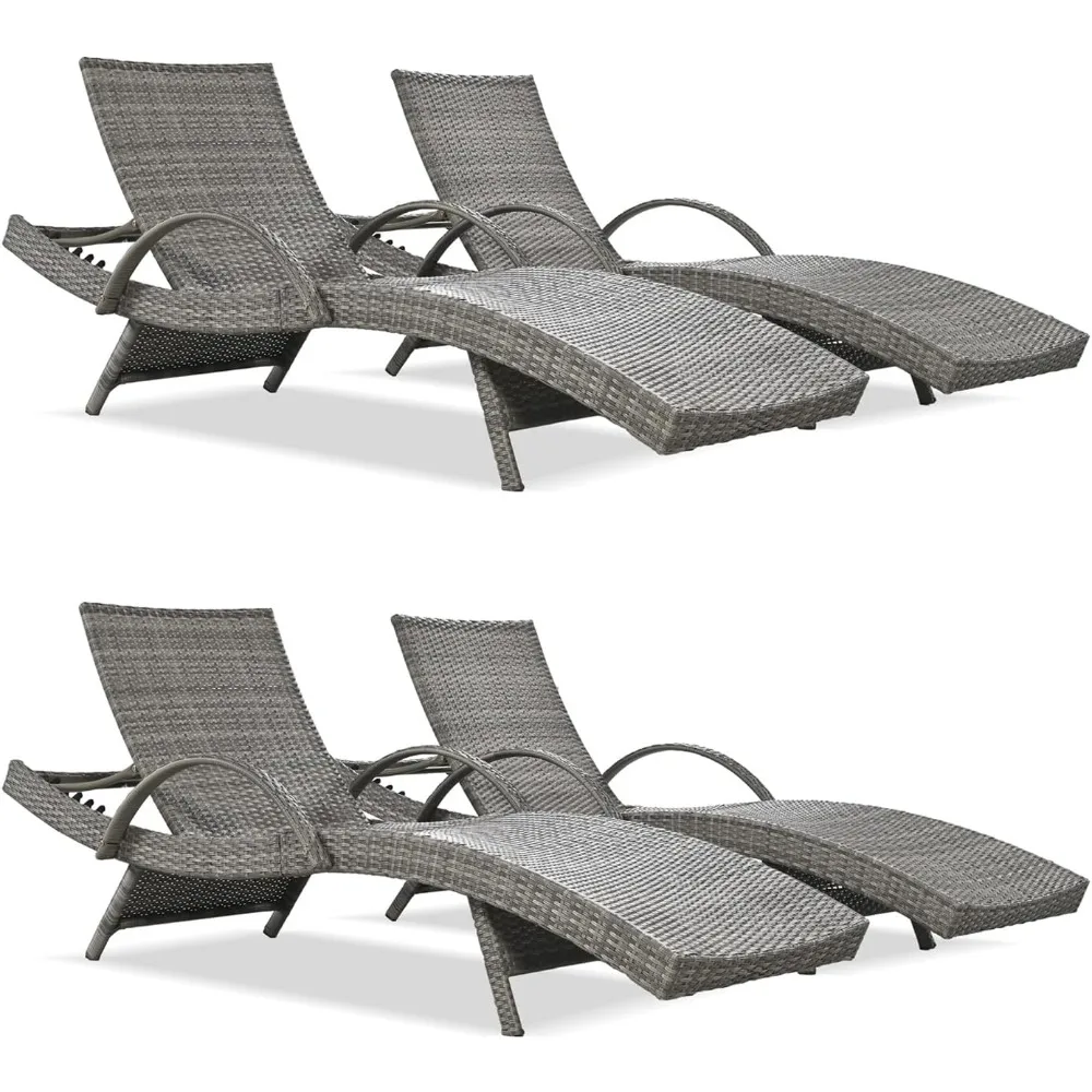 

80'' Long Outdoor Wicker Chaise Lounge Chairs Set of 4, Patio Rattan Reclining Chair with Adjustable Backrest & Armrests, Durab