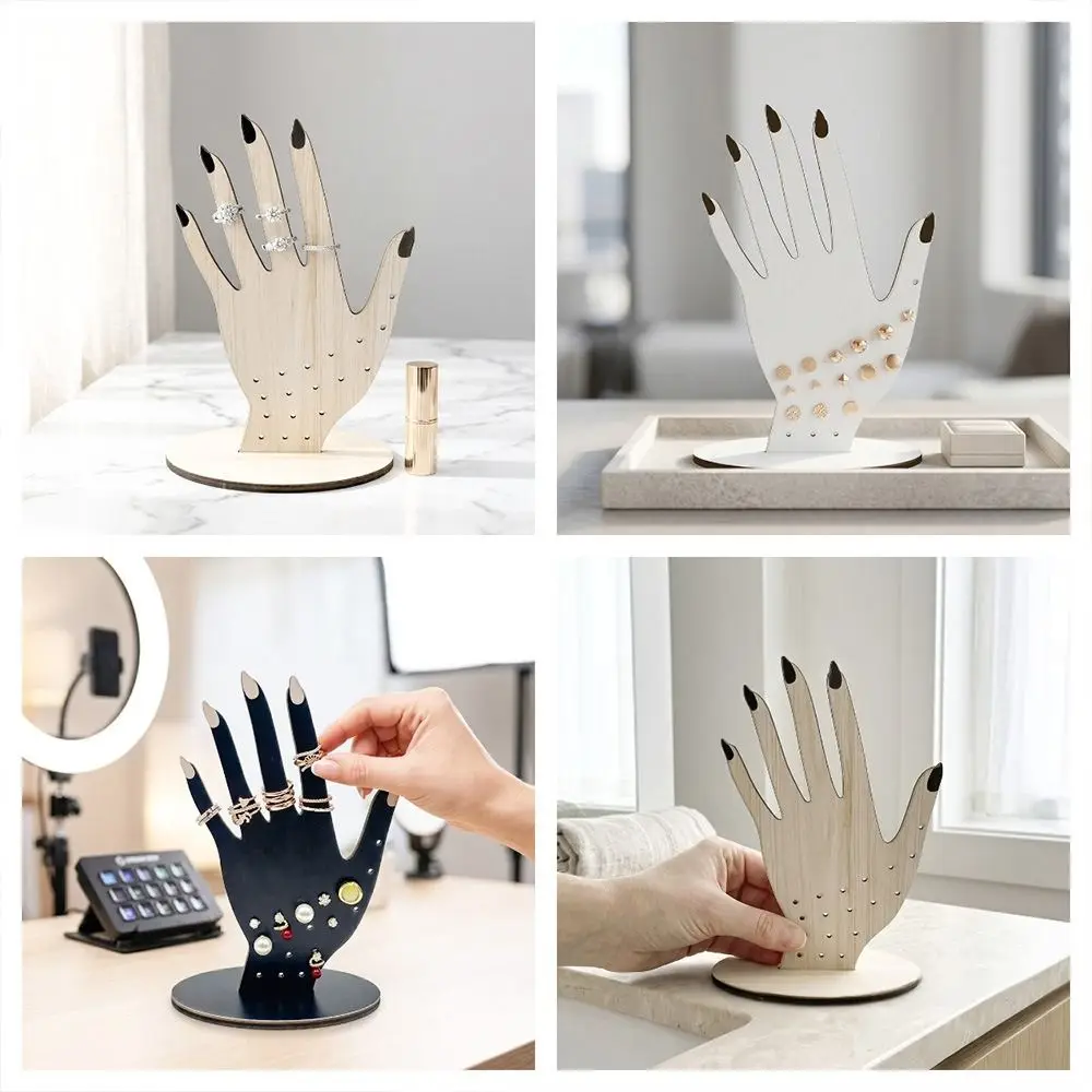 2D Wooden Hand Shaped Ring Display Stand Compact Size Smooth Polished Jewelry Storage Holder Lightweight Sturdy Ring Holder