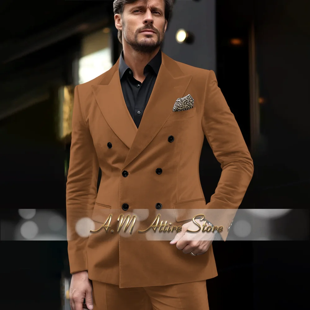 Men's premium gray suit 2-piece set double breasted velvet jacket pants set timeless elegance modern outfit for wedding grooms