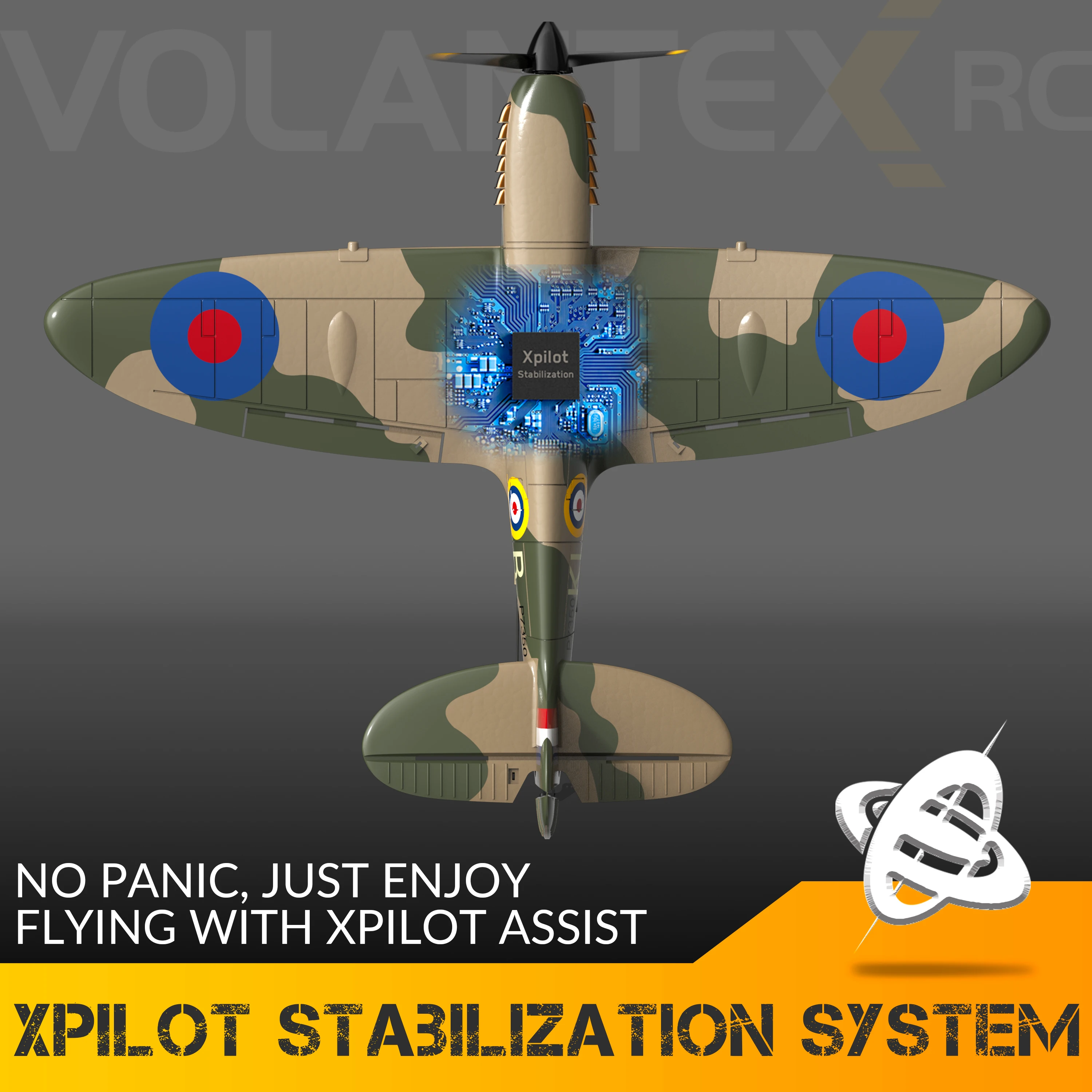 Volantex RC 761-12 Spitfire Fighter 400 mm Flügelspannweite 2,4 G ferngesteuertes Flugzeug RTF One Stunt Geschenk XPILOT STABILISIERSYSTEM