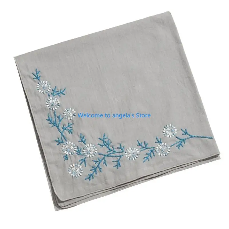 X4YC ดอกไม้เย็บปักถักร้อยผ้าเช็ดหน้างานฝีมือเย็บปักถักร้อย DIY Handcrafts Hankies ชุด
