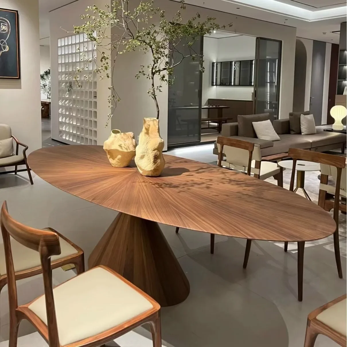 Black walnut oval designer villa large flat floor Italian simple desk