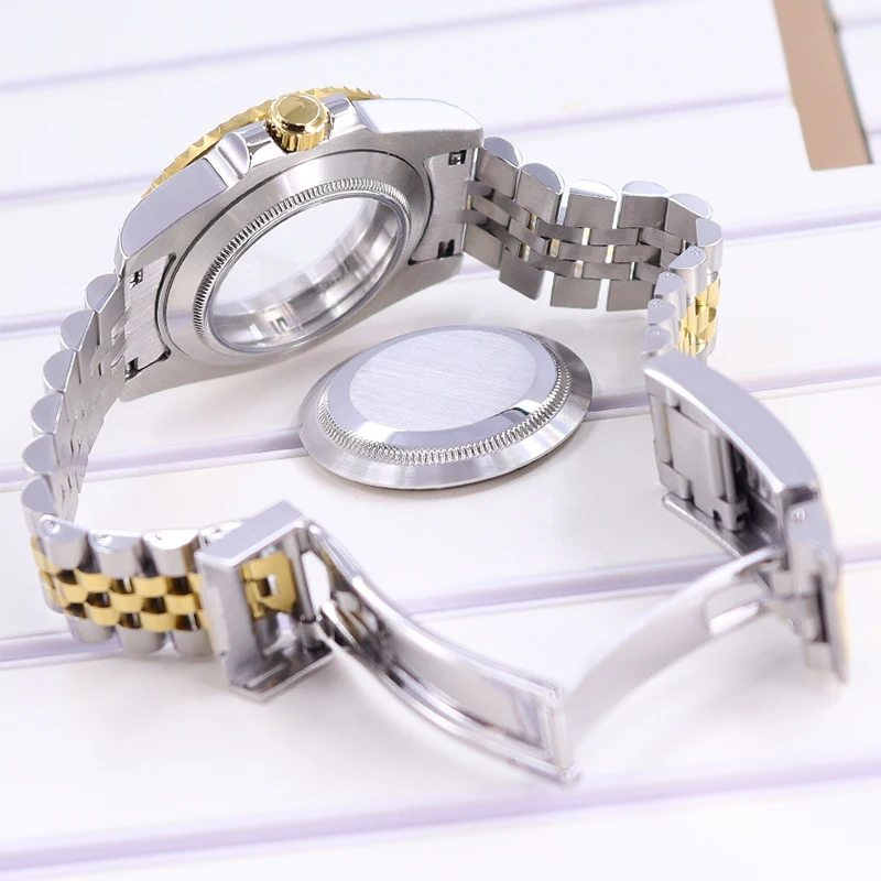 Silber-Gold 40mm Uhrengehäuse Saphirglas für SUB NH35 GMT NH34 NH36 NH70 NH72 2824 Miyota8215 Uhrwerk Gehäuse Armband Schiebeschnalle – Detail 8