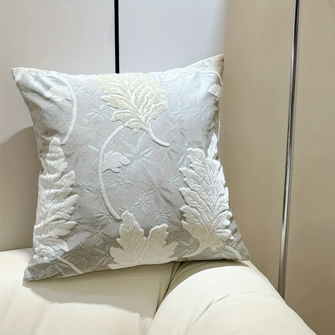 Double Sided Grey Leaf Pillow Cover Neutral Botanical Print Cushion Case for Sofa Living Room Modern Minimalist Home Decor