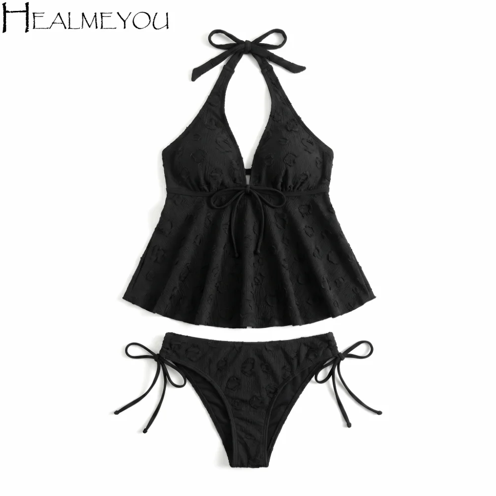 

Halter Neck Sling Two Pieces Bikini Suit Y2k Slim Fit Hanging Neck Swimwear Set Summer V-Neck Beachwear Clothing Swimming Pool