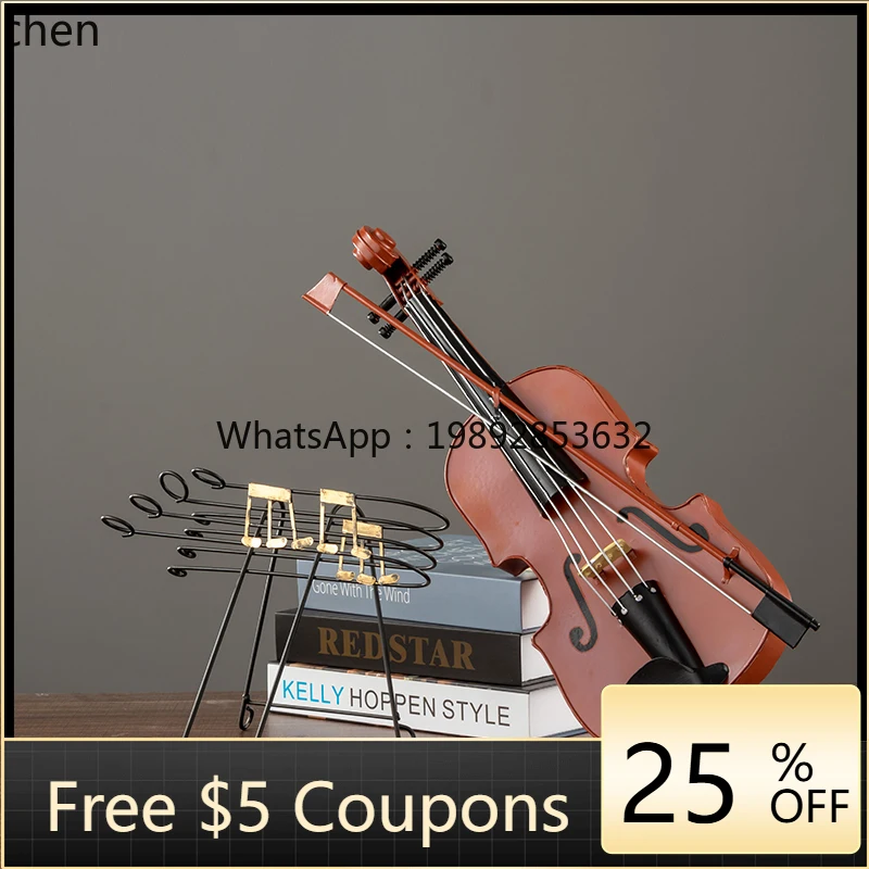 

ZZ Retro Nostalgic Violin Instrument Ornament Creative Home Guitar Bookshelf Wine Cabinet Living Room Desktop Decoration