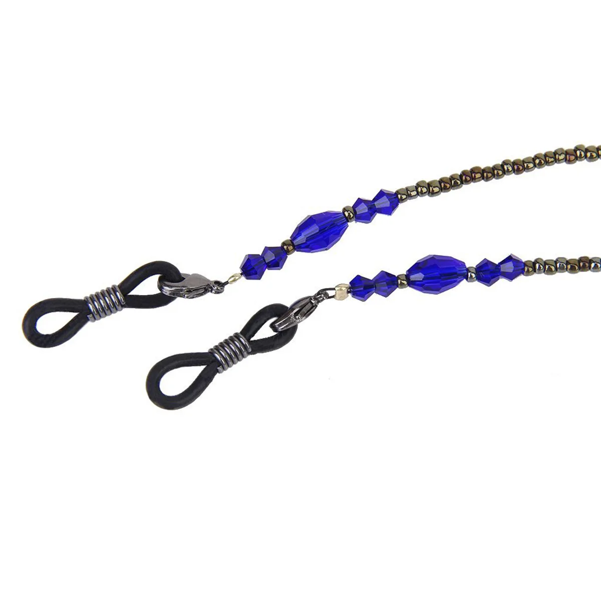 

Eyeglass Chain 71Cm Blue Black Adjustable Beaded Spectacles Holder Snake Style Metal Coil High Elastic Silicone Tips Bohemia