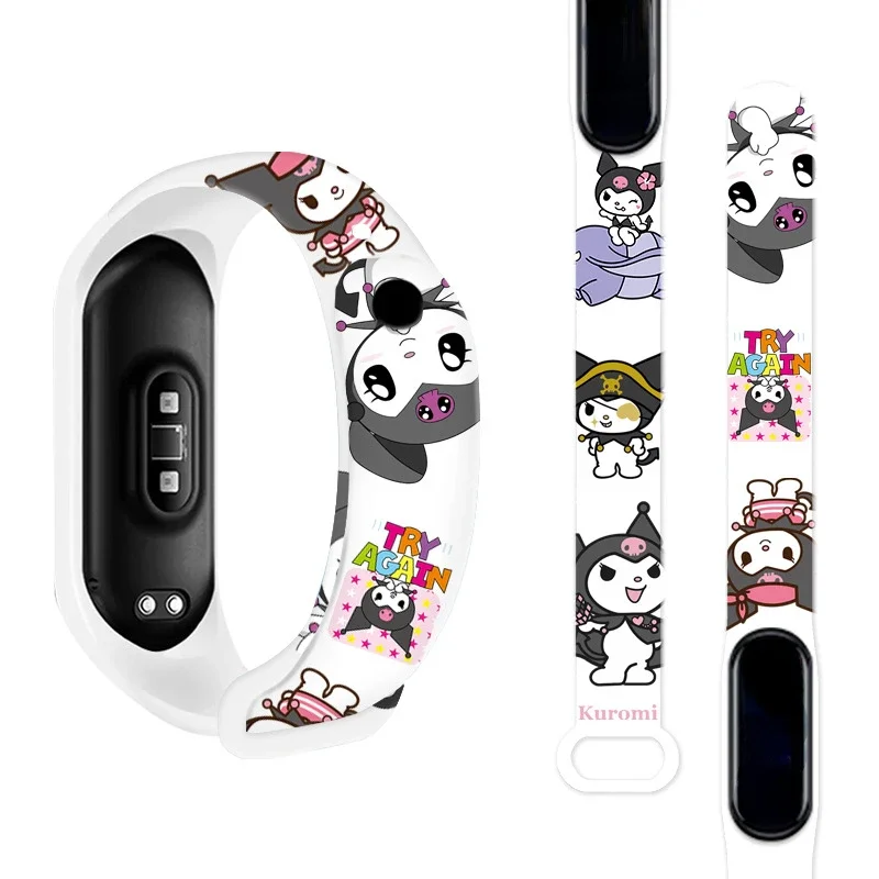 Sanrio Kuromi Strap for Xiaomi Mi Band 3/4/5/6/7 Cute Cartoon Silicone Sport Watch Replacement Wristband Smartwatch Accessories