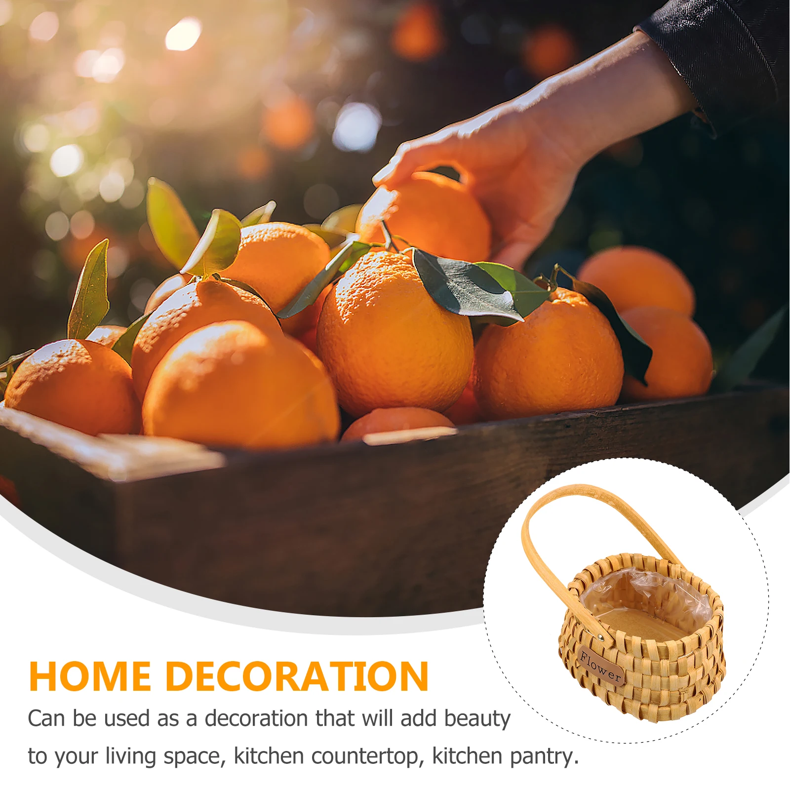 

1pc Wooden Storage Baskets Handwoven Home Decoration Gift Basket For Flowers Plants Bonsai Household Organization